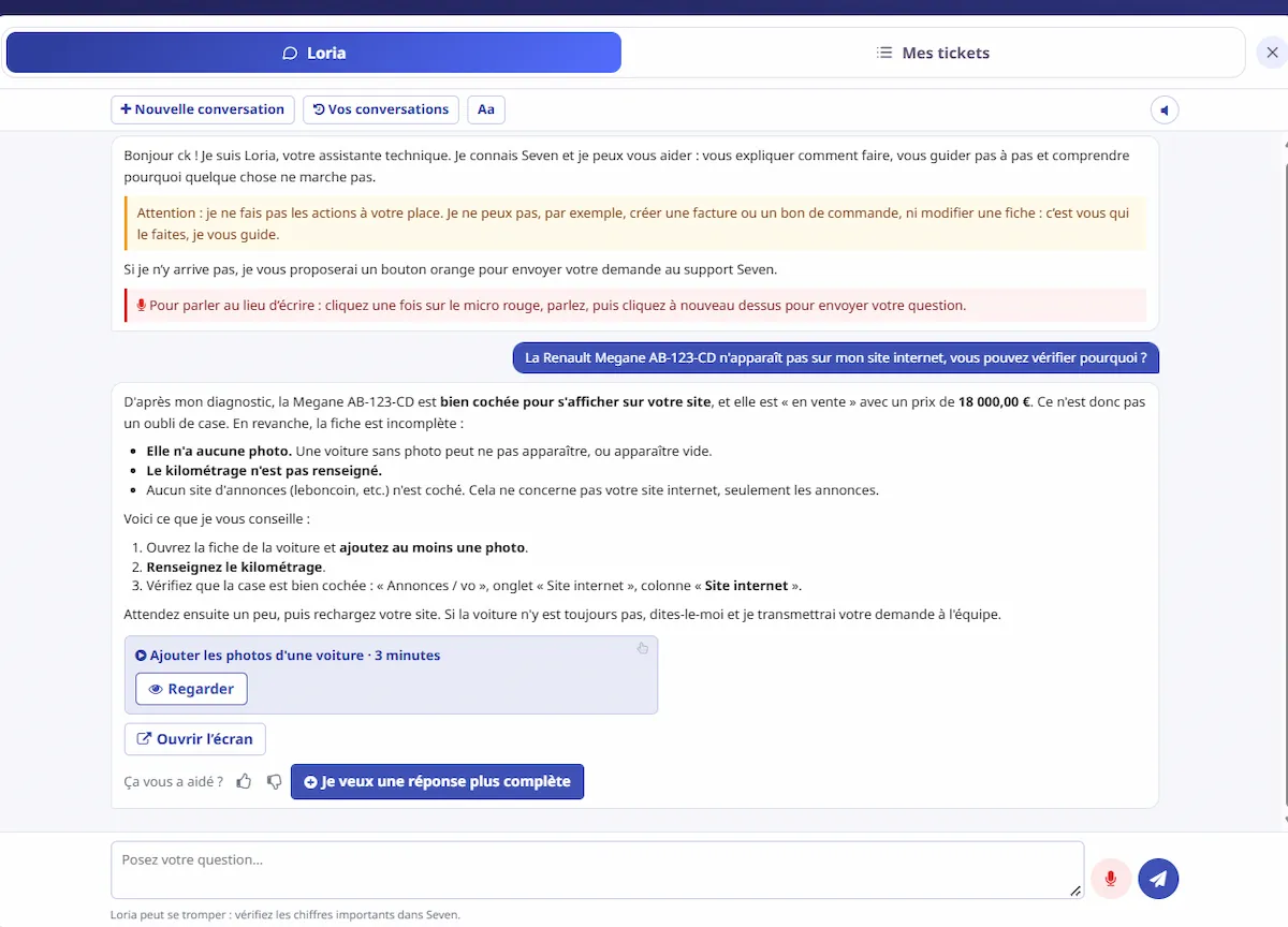 Loria vérifie dans Seven pourquoi une voiture n’apparaît pas sur le site internet